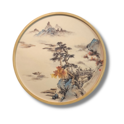Canvas Wall Art, Autumn Zen Landscapes, Circular Framed Painting (A)